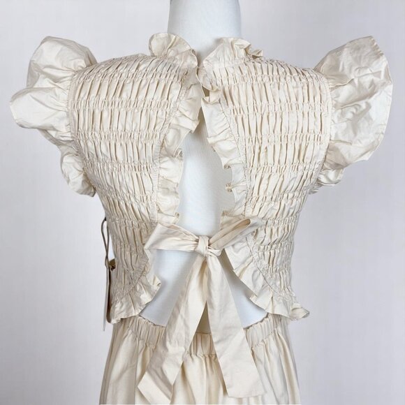 NWT Moon River Ruffled Smocked Eyelet Midi Dress in Cream - Picture 5 of 10